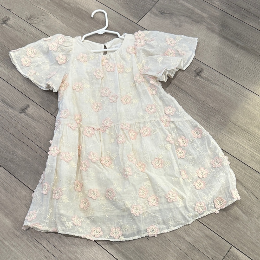 Zara Kids Dress with Pink Floral Embroidery